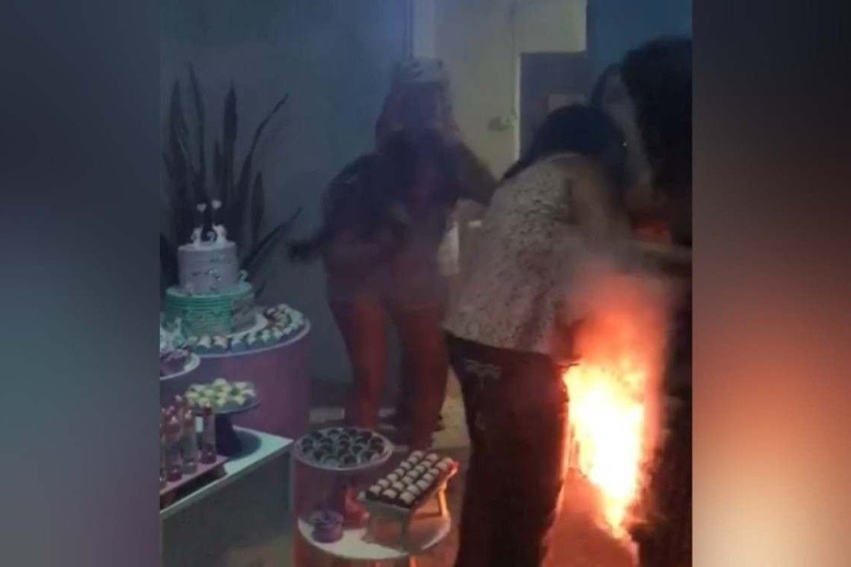Vídeo: vestido de mulher grávida pega fogo em chá revelação em Goiás 