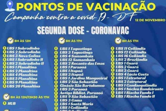Pontos de vacinação de segunda dose de Astrazeneca e Coronavac nesta sexta (12/11)