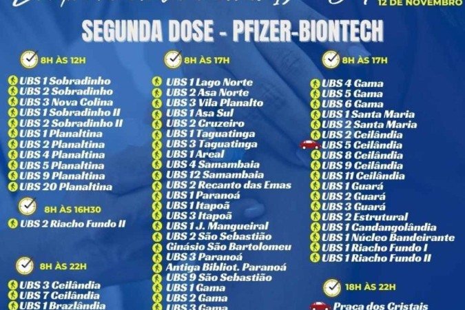 Pontos de vacinação de segunda dose da Pfizer nesta sexta (12/11)