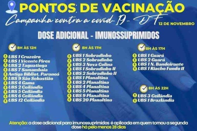 Pontos de vacinação de dose de reforço para profissionais da saúde e dose adicional nesta sexta (12/11)