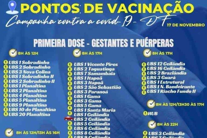 Locais de aplicação primeira dose gestantes e puérperas 