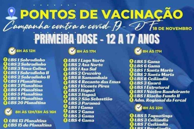 Pontos de vacinação contra a covid-19 desta quinta-feira (18/11)