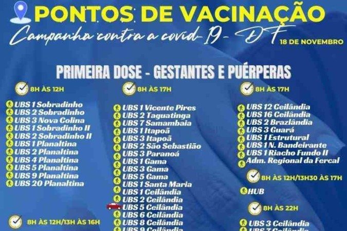 Pontos de vacinação contra a covid-19 desta quinta-feira (18/11)