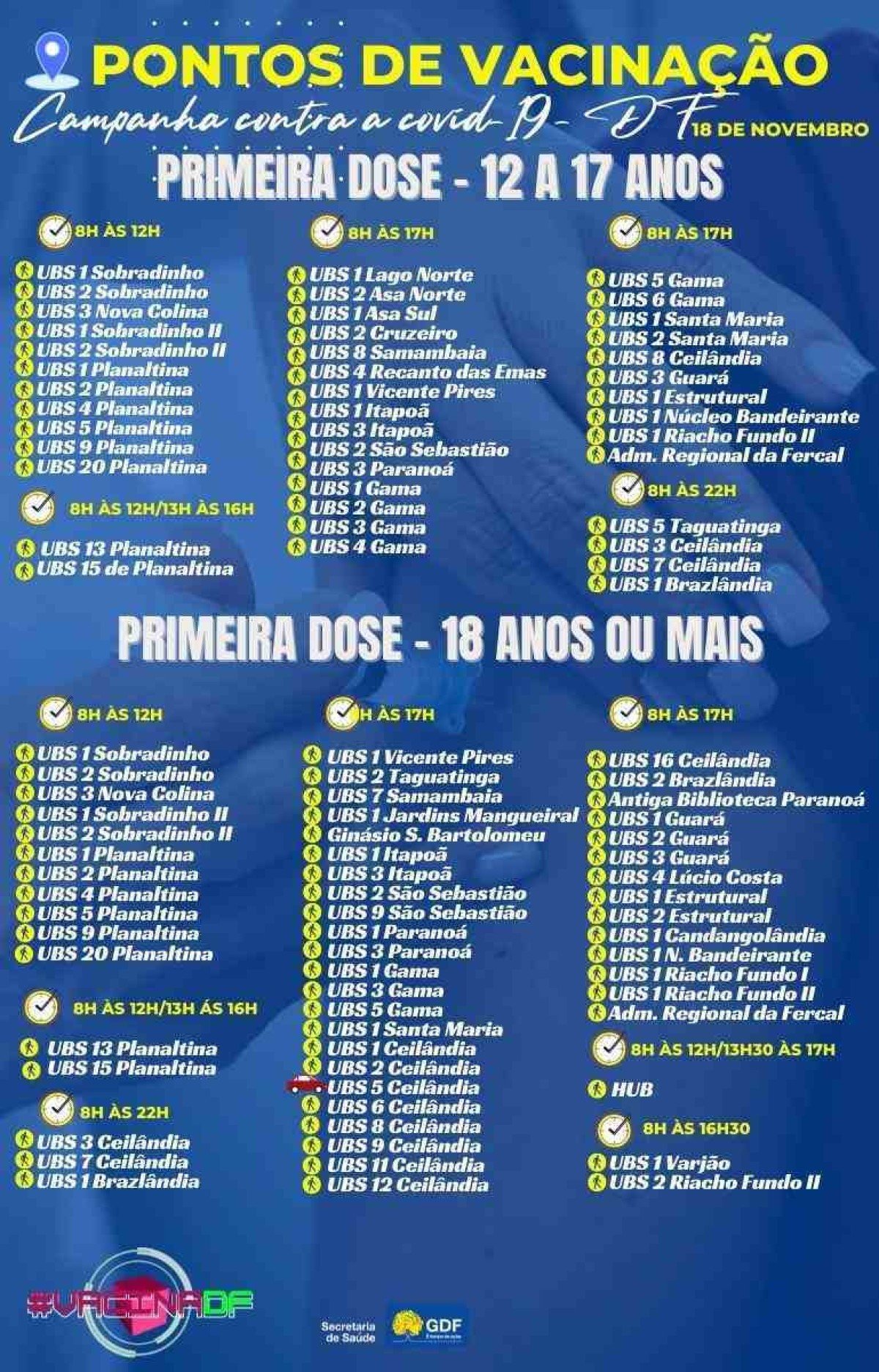 Pontos de vacinação contra a covid-19 desta quinta-feira (18/11)
