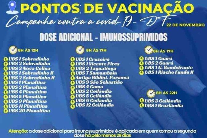 Pontos de vacinação nesta segunda-feira (22/11)