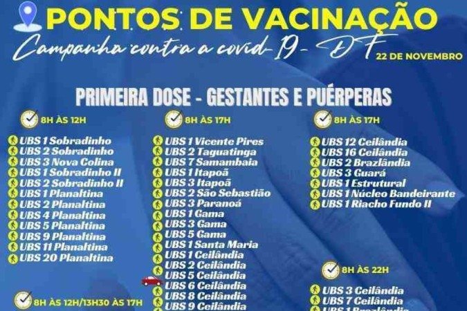 Pontos de vacinação nesta segunda-feira (22/11)