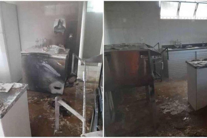 Fogo destruiu praticamente toda a cozinha da creche de Coronel Fabriciano - (crédito: CBMMG/Divulgação) Fogo destruiu praticamente toda a cozinha da creche de Coronel Fabriciano - (crédito: CBMMG/Divulgação)