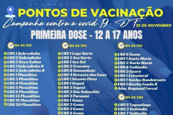 Confira onde se vacinar no DF nesta quinta-feira (25/11)