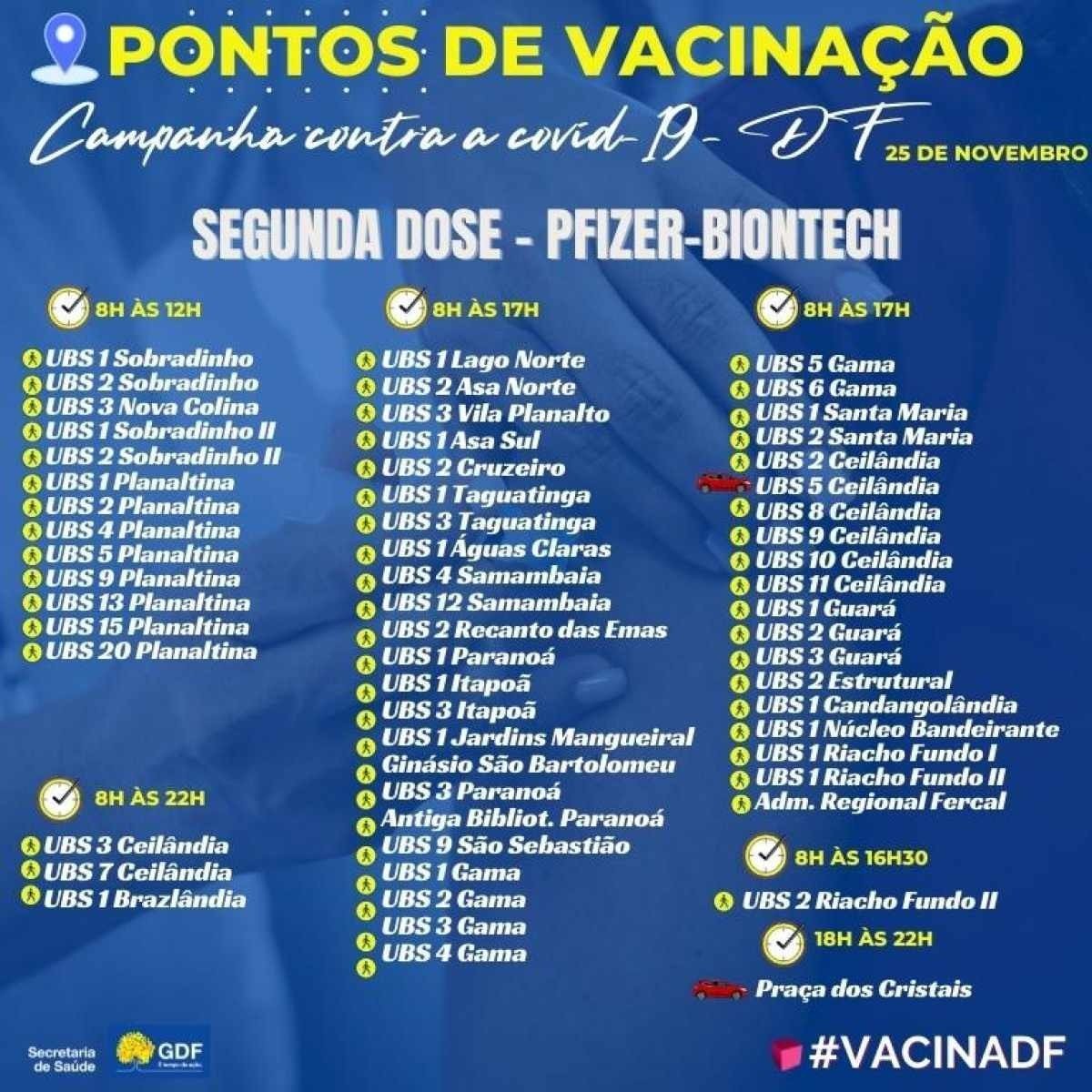 Confira onde se vacinar no DF nesta quinta-feira (25/11)