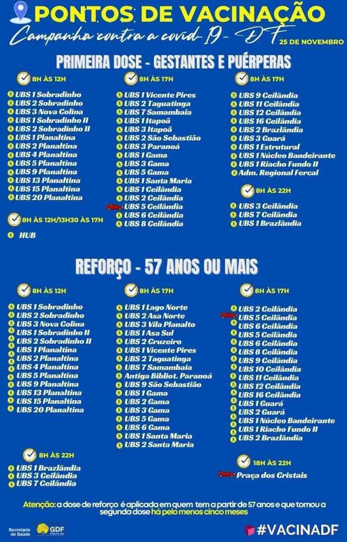 Confira onde se vacinar no DF nesta quinta-feira (25/11)