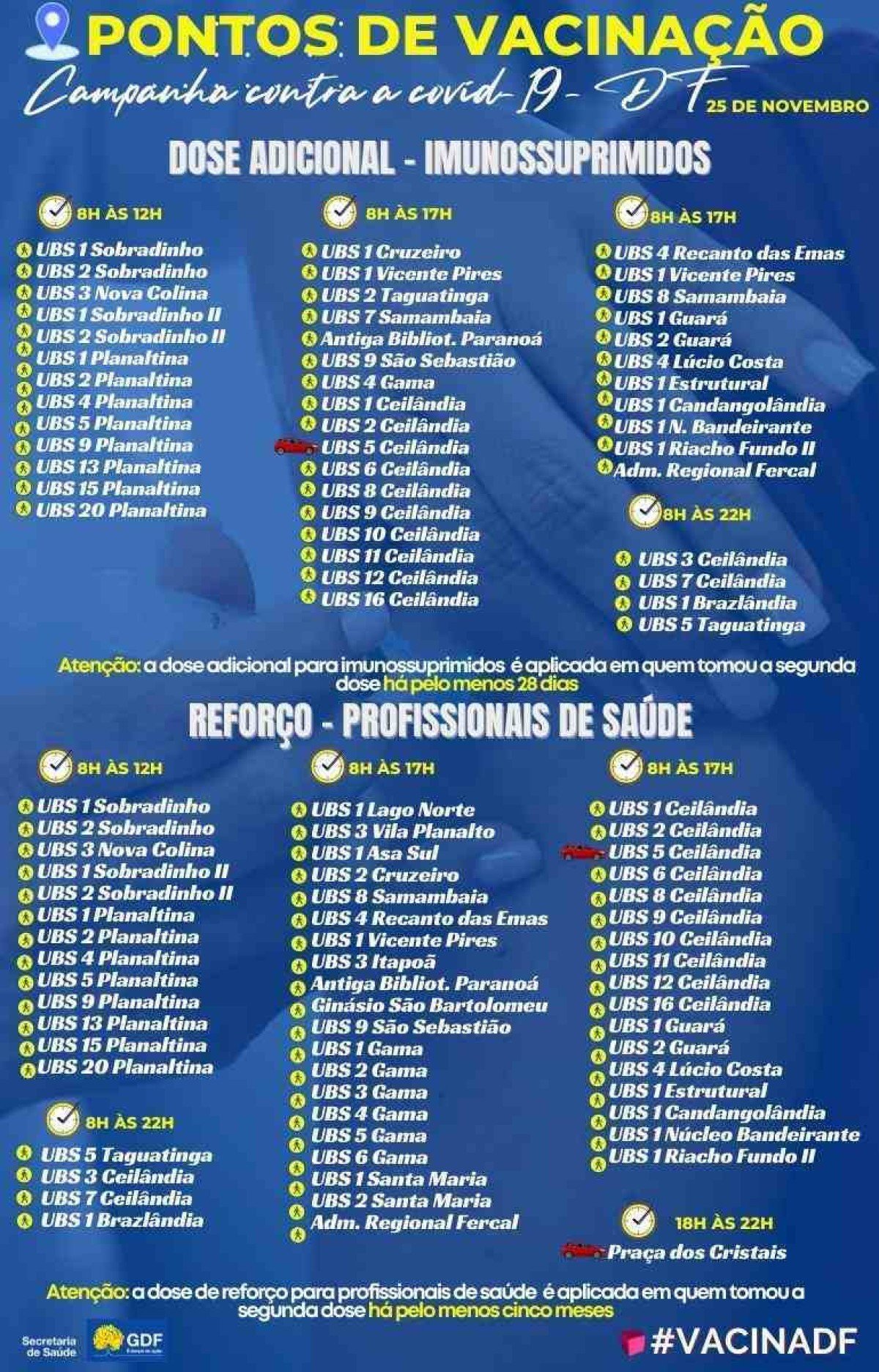 Confira onde se vacinar no DF nesta quinta-feira (25/11)