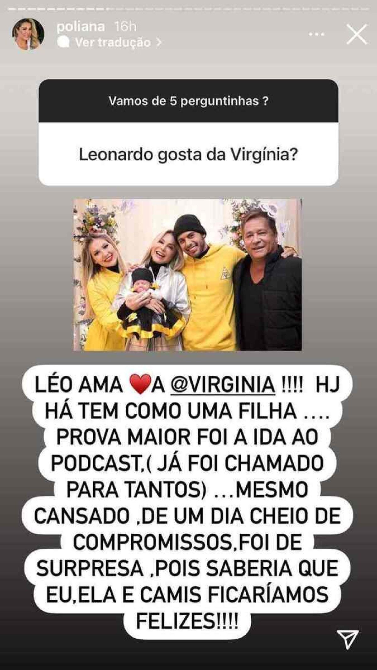 Mulher de Leonardo pede para não ser informada de supostas traições