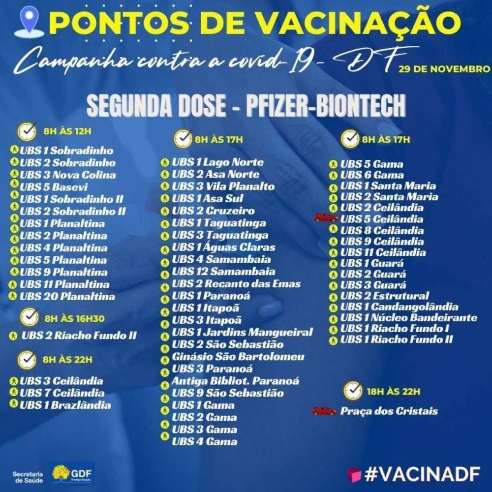 Pontos de vacina&ccedil;&atilde;o de segunda dose de Pfizer/BioNTech