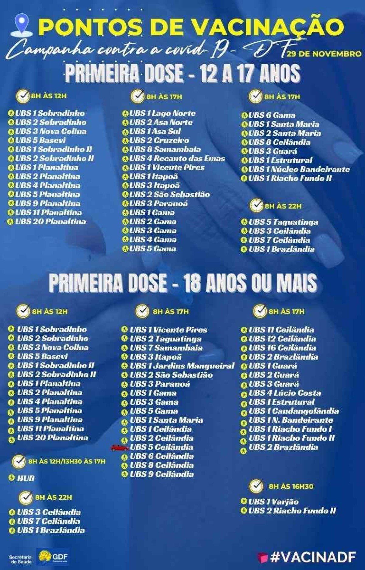 Pontos de vacina&ccedil;&atilde;o de primeira dose para pessoas com 12 anos ou mais