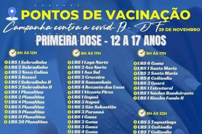 Pontos de vacinação de primeira dose para pessoas com 12 anos ou mais