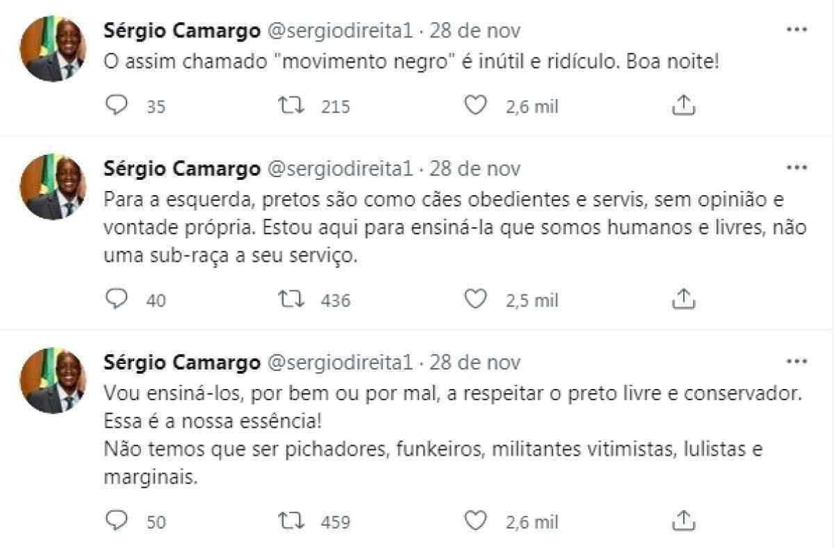 Tuítes de Sérgio Camargo