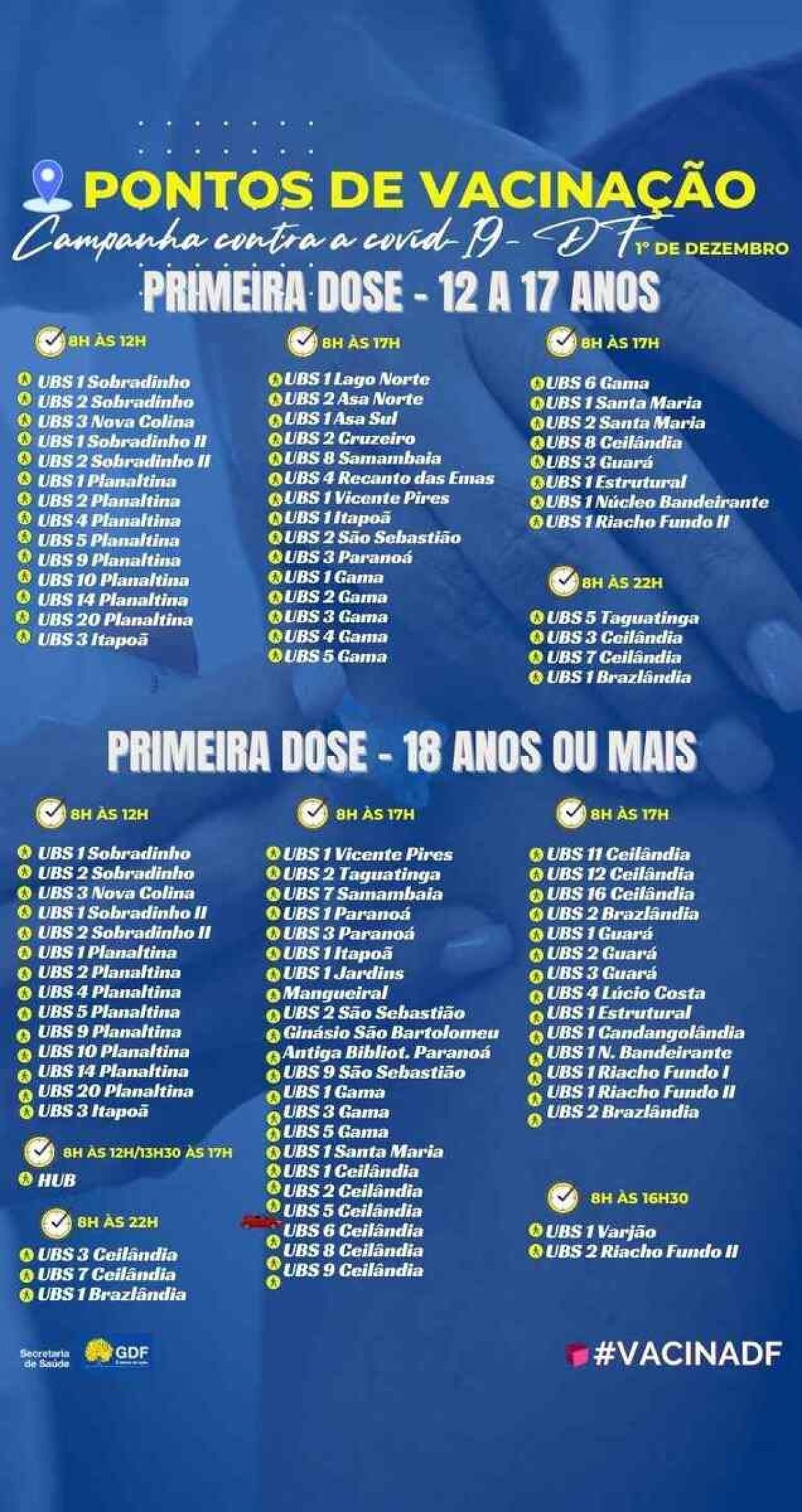 Pontos de vacinação contra a covid-19 no DF para quarta-feira (1º/12)