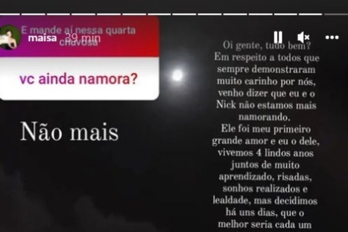 Stories em que Maísa revela fim do relacionamento Stories em que Maísa revela fim do relacionamento
