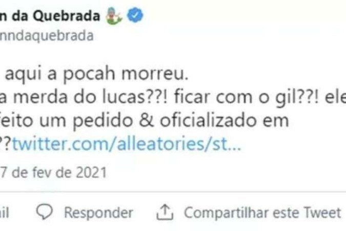 Tweet de Linn sobre Pocah no BBB21
