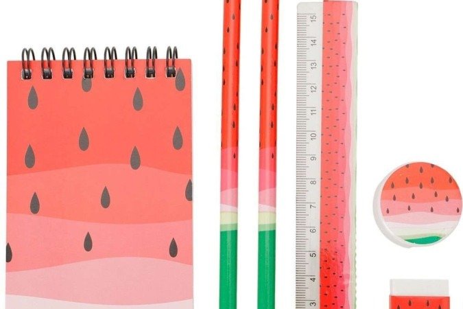 Conjunto School Basics Estampado 6 Peças, na Shoptime (R$ 12,99)