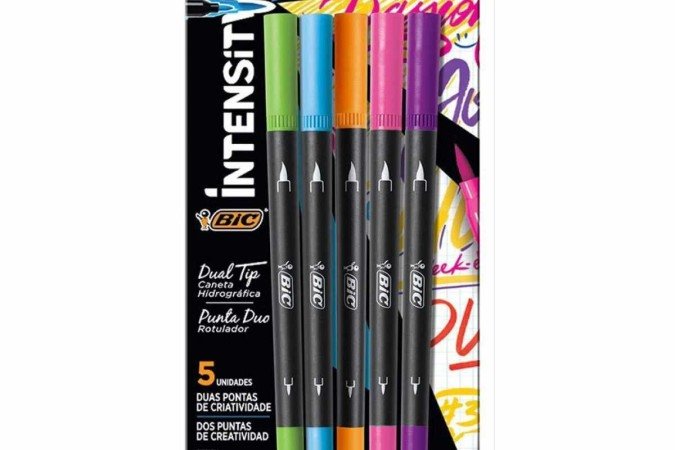 Conjunto de canetas Intensity Dual tip, 
da BIC (R$ 29,90)
