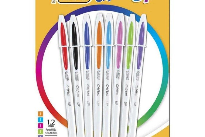 Caneta Esferográfica Cristal UP, 8 Cores, Ponta Média de 1,2mm, da BIC (R$ 20,60)