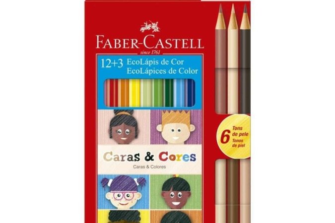 Ecolápis Caras & Cores, disponível em estojos de 12 3 e 24 3, da Faber Castell (R$ 14,60)