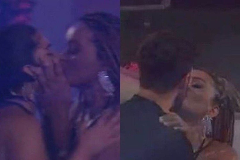 Natália deu selinho em Maria e Rodrigo durante a primeira festa do BBB 22. 