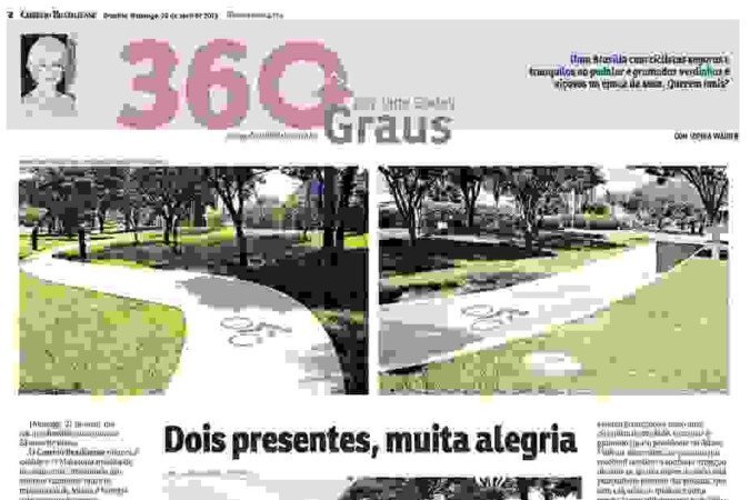 Crédito: Correio Braziliense/Reproducao. Coluna 360 Graus, por Jane Godoy, de 28/04/2013 sobre ciclovias.