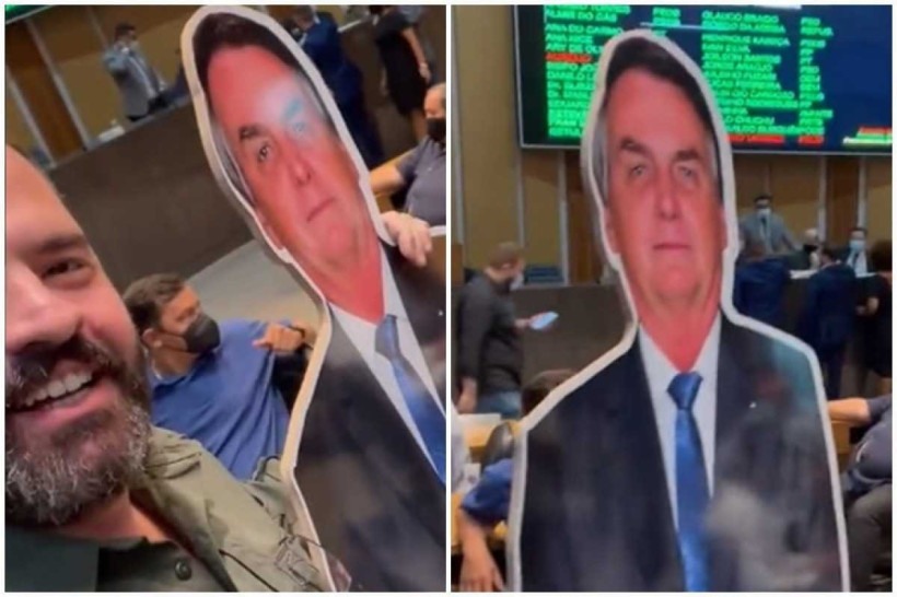 Vereador de SP leva Bolsonaro de papelão para plenário e discute com petistas