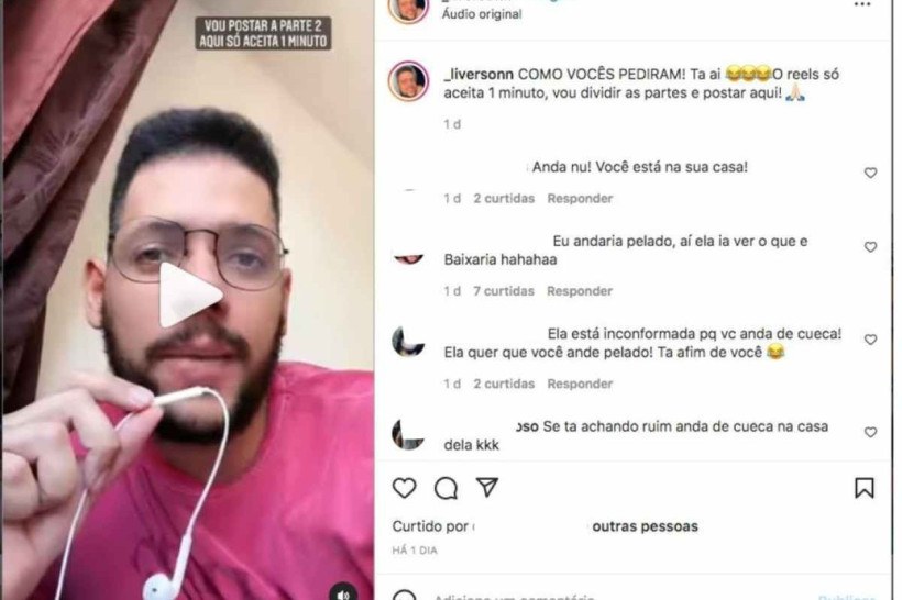 Influenciador viraliza após vizinha pedir que ele pare de andar de cueca em casa