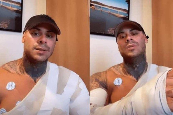 Léo Stronda mostra hematomas após acidente com botijão de gás - (crédito: Reprodução/Instagram/Montagem) Léo Stronda mostra hematomas após acidente com botijão de gás - (crédito: Reprodução/Instagram/Montagem)