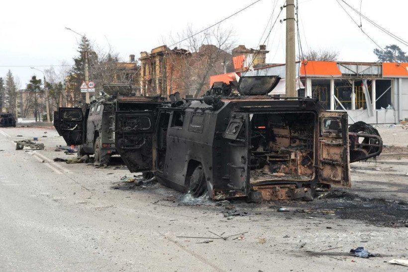  This picture shows Russian infantry mobility vehicles GAZ Tigr destroyed as a result of fight in Kharkiv, located some 50 km from Ukrainian-Russian border, on February 28, 2022. (Photo by Sergey BOBOK / AFP)
      