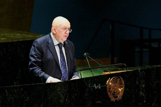 Nebenzya afirmou também que sob comando russo, a Usina de Zaporozhzhia continua segura - (crédito: Kena Betancur / AFP) Nebenzya afirmou também que sob comando russo, a Usina de Zaporozhzhia continua segura - (crédito: Kena Betancur / AFP)