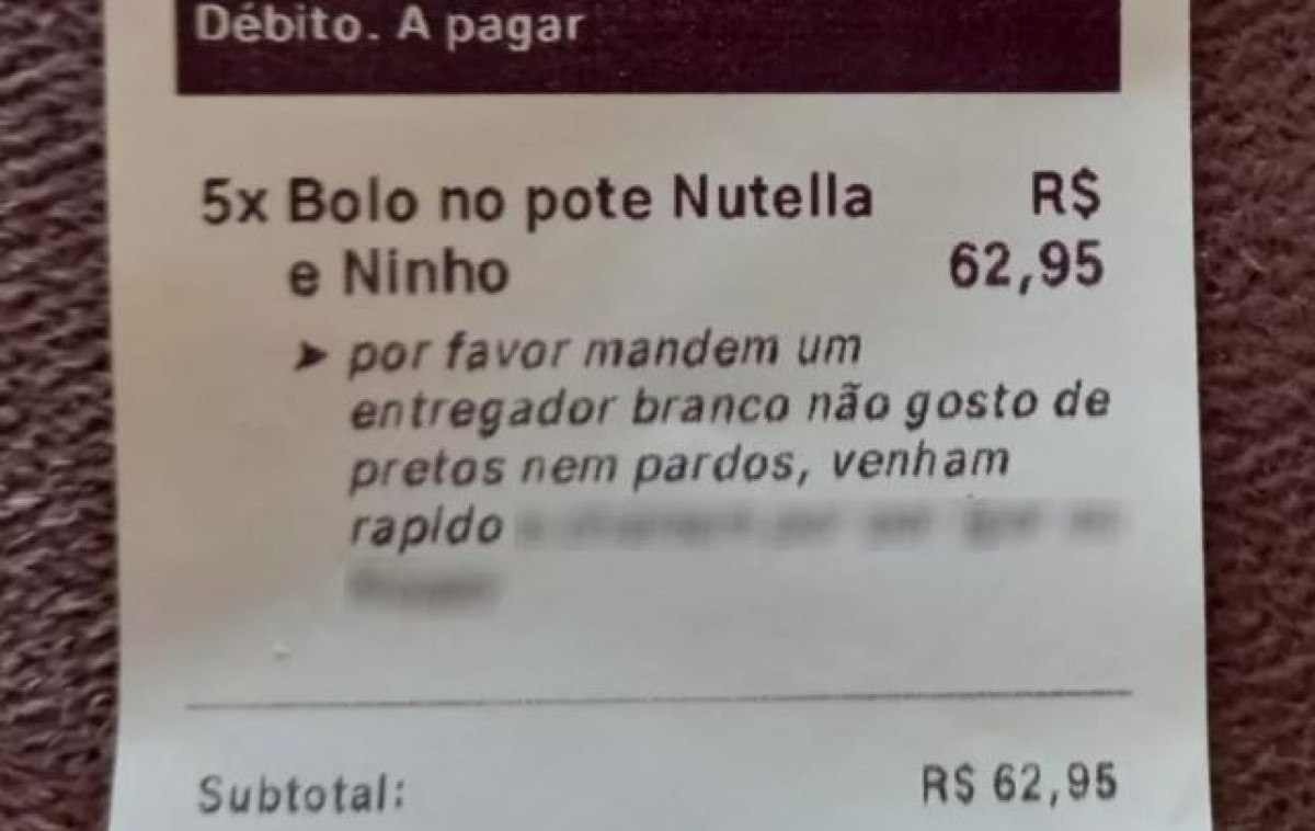 Solicitação racista de cliente em aplicativo de comida