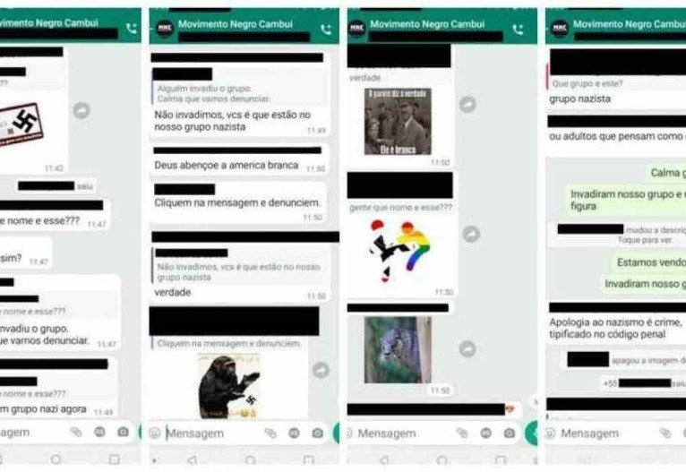 Sequ&ecirc;ncia de prints mostra ataques virtuais contra movimento negro de Cambu&iacute; 