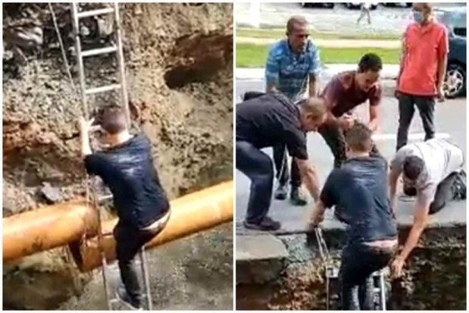 Após cratera se abrir, motorista de carro engolido é resgatado - (crédito: Reprodução/Twitter) Após cratera se abrir, motorista de carro engolido é resgatado - (crédito: Reprodução/Twitter)