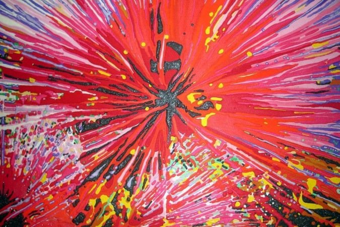 Dulce Schuck Schunck, Calliandra, 2010, laca chinesa e pigmentos naturais sobre tela, 100  x 80 cm.
    