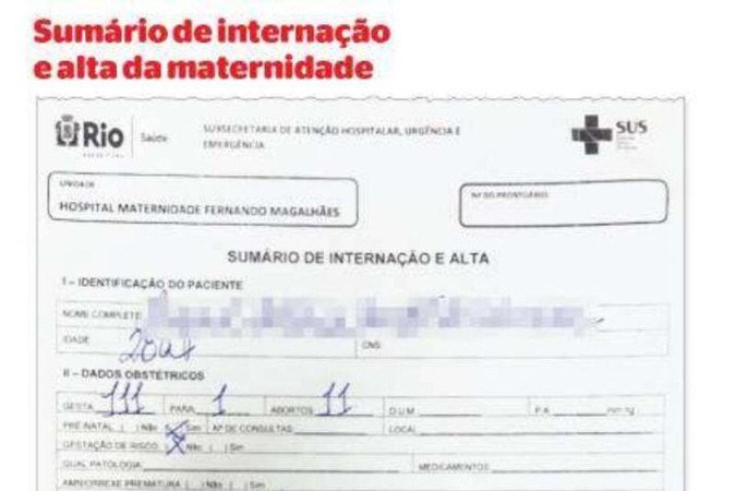 No sumário de internação, a médica responsável pelo parto constatou que a gravidez era 