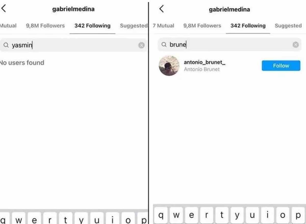 Gabriel Medina e Yasmin Brunet não se seguem mais 

