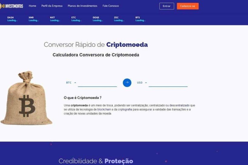 A página inicial do site da ID Investimentos promete investimento do dinheiro depositado pelos clientes emcriptomoedas, como Bitcoin