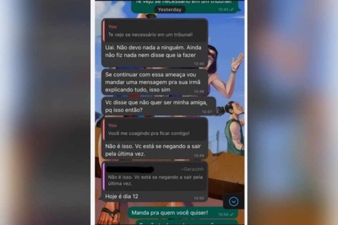 Reprodução de conversas trocadas pelo WhatsApp entre servidor público aposentado do GDF, de 57 anos, e uma estudante de direito, de 27