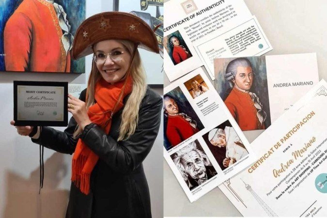O retrato de Mozart exposto por Andrea Mariano já foi vendido - (crédito: Arquivo pessoal) O retrato de Mozart exposto por Andrea Mariano já foi vendido - (crédito: Arquivo pessoal)