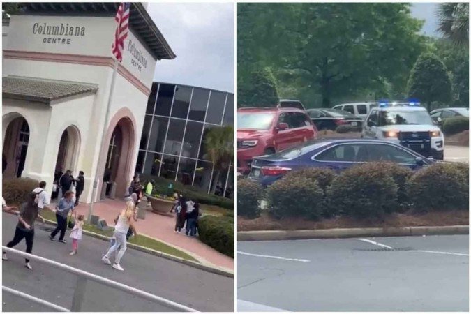 Parte dos frequentadores do local que estavam próximos à saída conseguiram deixar o shopping na Columbia no momento dos disparos. Polícia ainda atua para retirar com segurança outras pessoas — inclusive funcionários - (crédito: Redes sociais/Reprodução) Parte dos frequentadores do local que estavam próximos à saída conseguiram deixar o shopping na Columbia no momento dos disparos. Polícia ainda atua para retirar com segurança outras pessoas — inclusive funcionários - (crédito: Redes sociais/Reprodução)