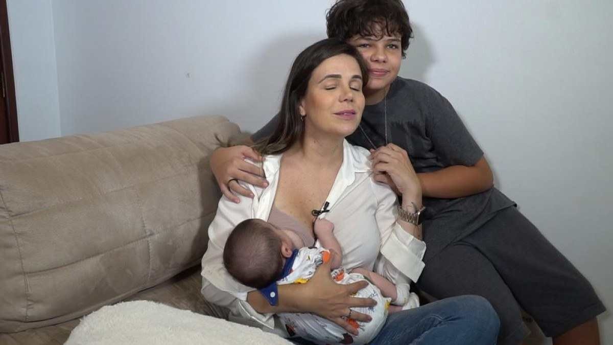 Businesswoman Flavia Cecilio and her children Luca, 12, and Noah, 4 months.
