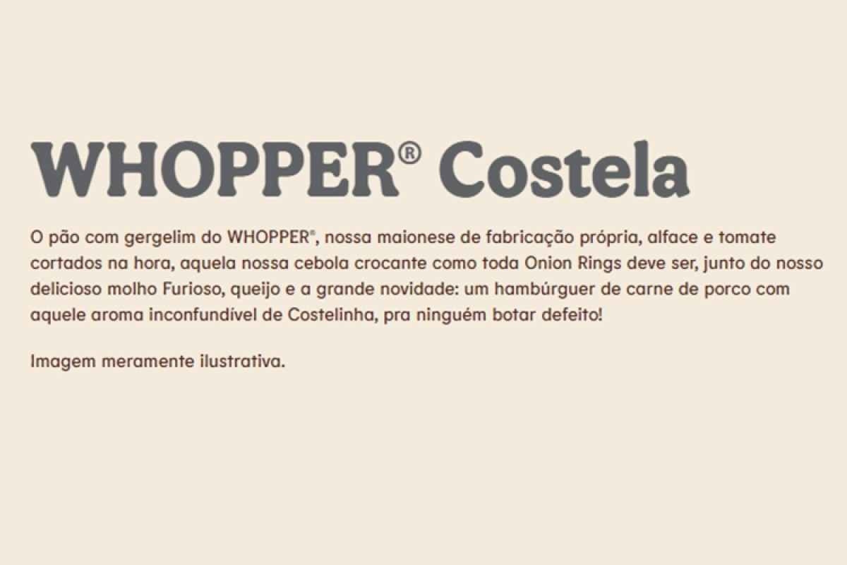 Burger King renomeia 'Whopper Costela' depois de acusação de