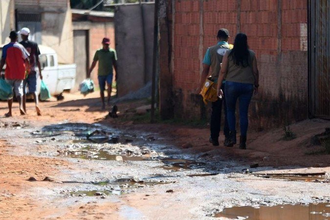  06/05/2022. Crédito: Ed Alves/CB/D.A Press. Brasil. Brasília - DF. Cidades. O DF tem aumento histórico de casos de dengue. Núcleo de Vigilância Ambiental faz vistoria na Estrutural, Chácara Santa Luzia. 
