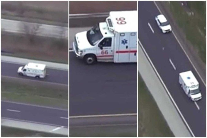 Toda a ação foi acompanhada por cerca de uma dezena de carros da polícia e helicópteros de emissoras de televisão - (crédito: Reprodução/Twitter) Toda a ação foi acompanhada por cerca de uma dezena de carros da polícia e helicópteros de emissoras de televisão - (crédito: Reprodução/Twitter)