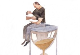 Homem segura criança recém-nascida, sentado sobre ampulheta. -  (crédito: Kleber Sales/CB/D.A Press)