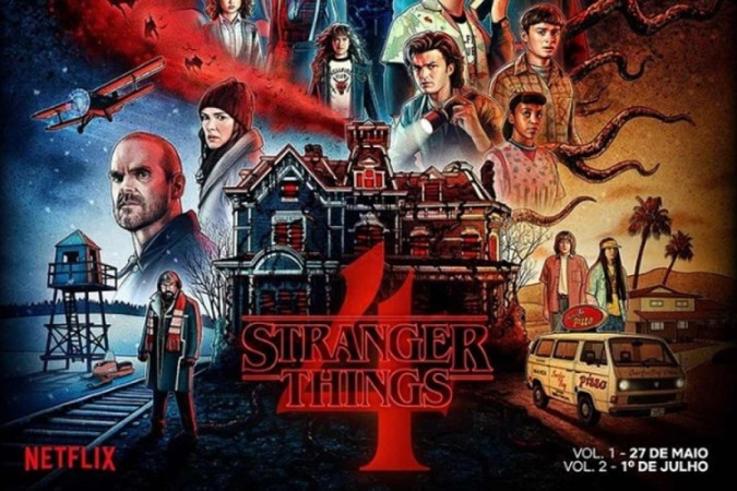 Stranger Things 4 - poster da temporada 4 - todos os atores de
